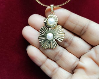 14K Gold Plated Flower Pendant and Earring Set, Floral Jewelry