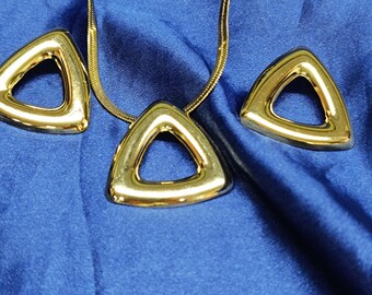 Triangle Pendant and Earring Set, 14K Gold Plated, Geometric Jewelry