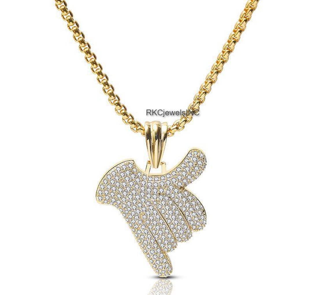 Simulated Diamond Hand Sign Pendant, Hand Gesture Charm, Gold Plated - Etsy