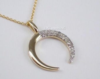14k Gold Plated Moissanite Moon Pendant Necklace, Dainty Jewelry