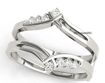 Alianza de boda con moissanita redonda de 1 ct, protector de anillo para mujer, envoltura de anillo de plata de ley 925, alianza nupcial