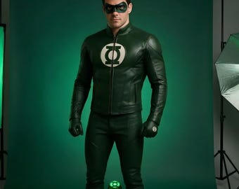 Disfraz de superhéroe de cuero verde oscuro: Traje de cuero auténtico hecho a medida