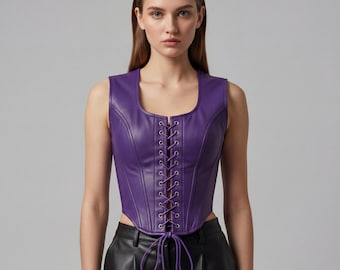 Purple Leather Corset Vest | Handmade Lace Up Gothic Top