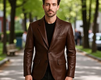 Blazer de cuero marrón auténtico para hombre / Chaqueta clásica a medida / Abrigo de cuero auténtico hecho a mano
