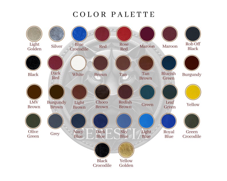 Może przedstawiać: Paleta kolor&oacute;w z r&oacute;żnymi odcieniami, w tym czarnym, białym i odcieniami niebieskiego, czerwonego i zielonego. Tekst "COLOR PALETTE" znajduje się na g&oacute;rze. Marka "ESSIA" znajduje się na dole.