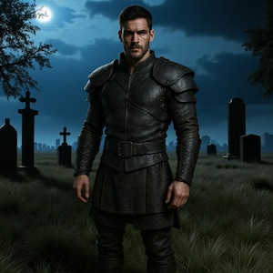 Armadura gótica de cuero de medianoche para hombre / Traje de caballero medieval para cosplay / Disfraz de guerrero de fantasía LARP