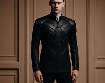 Men’s Futuristic Gothic Armor Jacket | Genuine Leather Tailored Fit