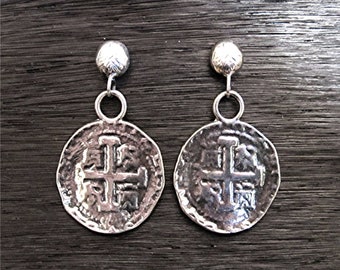 Sterling Silver Coin Statement Dangle Earrings - IN STOCK (N)
