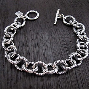 Sterling Silver Textured Artisan Chunky Chain Link Bracelet (multiple lengths available) (N)
