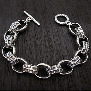 Chunky Textured Artisan Sterling Silver Chain Link Bracelet (7 1/2 inches) - IN STOCK (N)