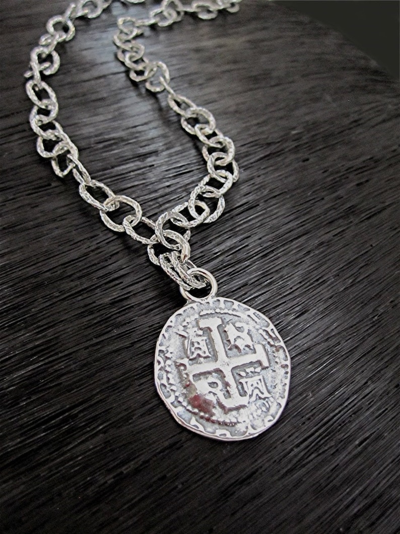Handmade Spanish Coin Pendant and Link Necklace in Sterling - Etsy