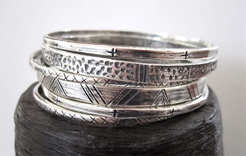 Handmade Sterling Silver Textured Bangle Bracelet Etsy