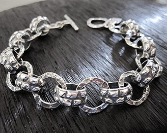 Chunky Handmade Artisan Sterling Silver Chain Link Bracelet (multiple lengths available)