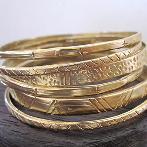 Set of 6 Handmade Artisan Textured Gold Bronze Bangle Bracelet Set - IN STOCK