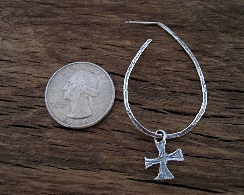 Silver hoop earrings with dangling cross Clearance