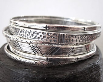 Handmade Artisan Sterling Silver Bangle Bracelet Set (6 bracelet set) - IN STOCK