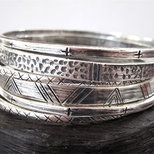 Handmade Artisan Sterling Silver Bangle Bracelet Set 6 Etsy