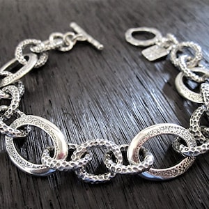 Chunky Textured Chain Link Sterling Silver Statement Bracelet (available in multiple lengths) (N)