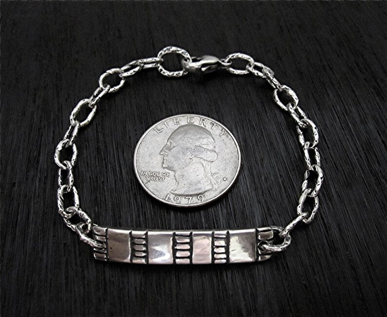 7 inch Artisan Sterling Silver Band and Chain Link Bracelet