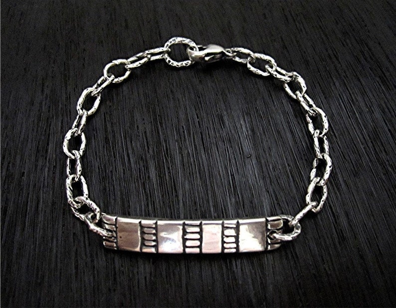 7 inch Artisan Sterling Silver Band and Chain Link Bracelet