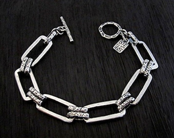 ¡NUEVO! Pulsera artesanal de plata de ley con eslabones tipo clip (varios largos) (N)