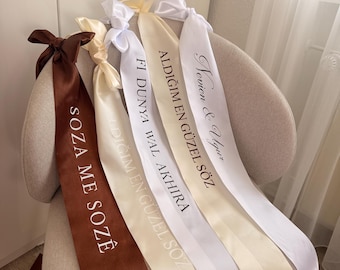 Decoración de boda personalizada para sillas con texto personalizado - cinta de satén para novios, registro civil y eventos - Söz, Nisan Kurdelesi - compromiso