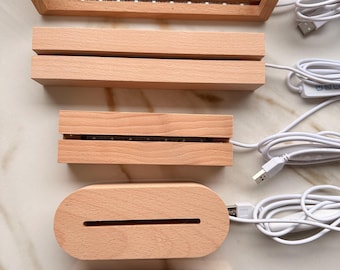 USB LED Holzsockel–Handgefertigter led Stand für Acryl-Plexiglas-Basis mit warmem Licht,USB-betrieben-Holz Led Base für Deko-Nachtlicht