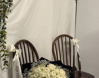 Personalisierte Stuhlschleifen-Hochzeitsdeko mit Wunschtext-Satinband für Brautpaar, Standesamt & Events-Söz, Nisan Kurdelesi-Verlobung