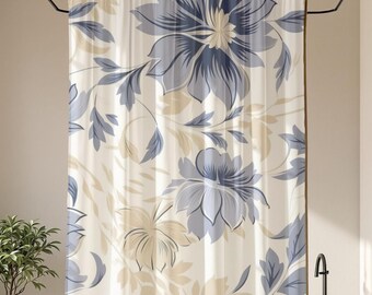 Blue Floral Shower Curtains, Grandmillenial Shower Curtain, Shabby Chic, French Country, Dorm Bathroom Decor, Shabby Chic, French Country