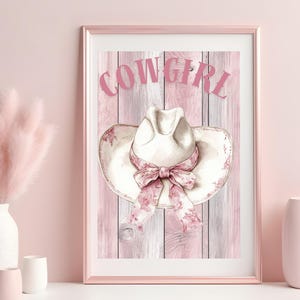 Cowgirl Hat Wall Art, Cowgirl Hat Coquette, Girly Western Digital Print, Pink Preppy Cowgirl Hat Print