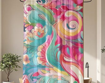 Colorful Floral Shower Curtain, Vibrant Bathroom Décor, Art Print Curtain, Bohemian Style Shower Curtain, See Matching Bathmats 2 Sizes