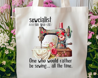 Sewcialist Vintage Sewing Design, Sewing Machine Tote Bag