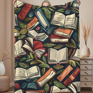 Book Lover&#39;s Microfiber Throw for Reading Nooks, Cozy Literary Blanket, Home Decor, Gift for Bibliophiles, Library Bedspread, Dorm Decor