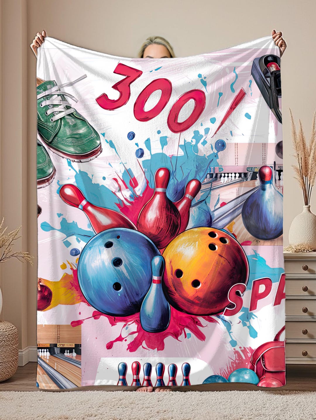 Colorful Bowling Pins and Balls Blanket | Bowling Alley Microfiber ...