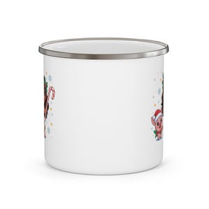 Taza de camping personalizada de esmalte con el personaje de Moana para Navidad / Niña adorable con bastón de caramelo de cerdo, taza infantil para chocolate caliente imagen 3