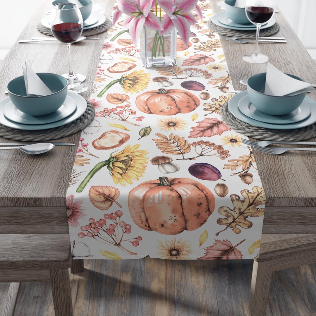 Pumpkins Floral Leaves Thanksgiving Fall Autumn Table Runner - Etsy