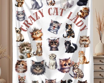 Crazy Cat Lady Velveteen Blanket, Cozy Cat-Themed Gift for Pet Lovers, Snuggly Throw for Cat Moms, Perfect for Cat Lovers' Home Decor