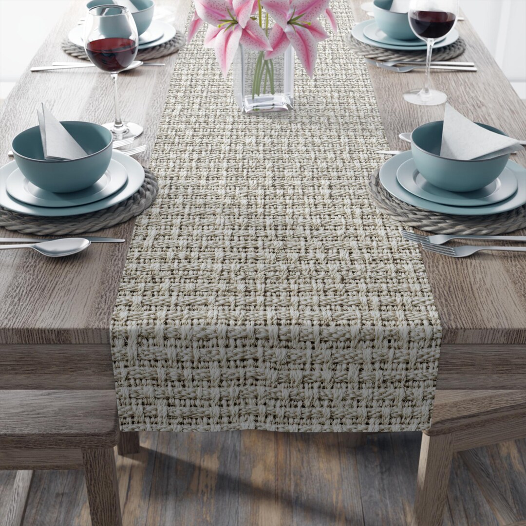 Neutral Woven Texture Table Runner | Linen-look Cotton Poly - Etsy