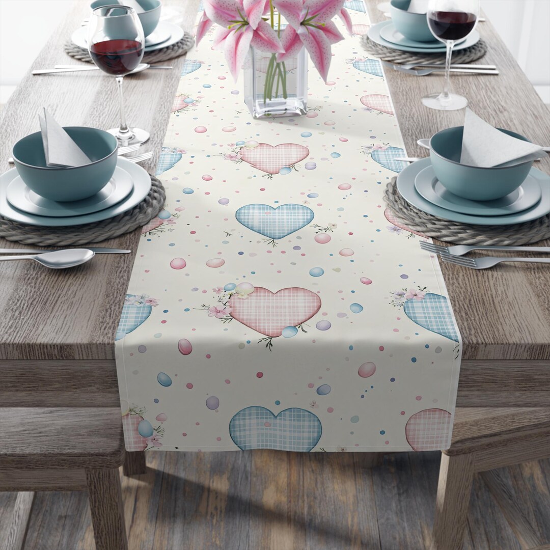 Pastel Heart Pattern Table Runner | Hearts and Confetti Cotton-poly - Etsy