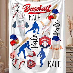 Baseball Blanket, Custom Baseball Blanket, Personalized Name Fleece Throw, Baseball Lover Gift