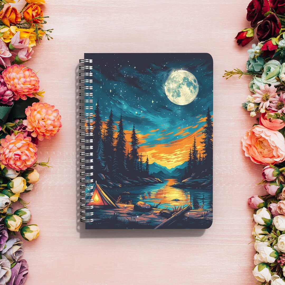 Moonlit Camping Spiral Notebook - Ruled Line, Ideal for Nature Lovers ...