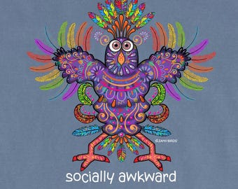 Sociaal ongemakkelijk comfort kleuren T-shirt, grappig vogelshirt, vogeldame t-shirt, grappige introverte humor, 1053T