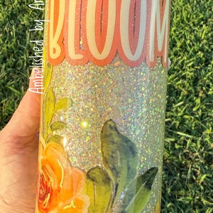 BLOOM floral yellow glitter epoxy 20 ounce tumbler - super sparkly - ready to ship