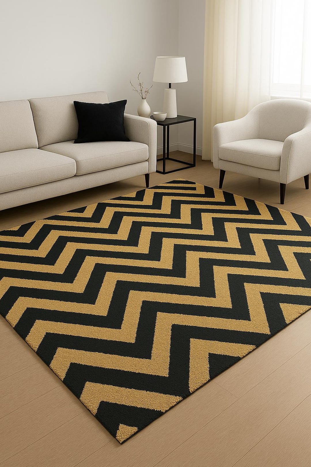 Hand Tufted Wool Area Rug, Modern Brown Zigzag Pattern - Etsy