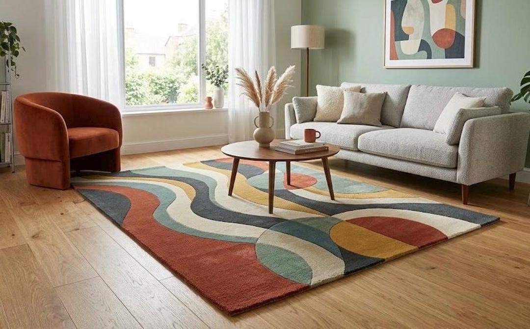 Hand Tufted Wool Rug, Abstract Modern Area Rug, Geometric Wave Carpet ...