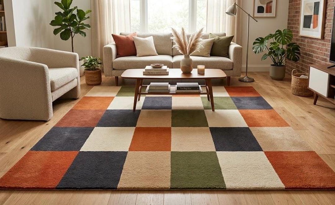 Hand Tufted Wool Luxury Rug, Color Block Area Rug, Modern Geometric ...
