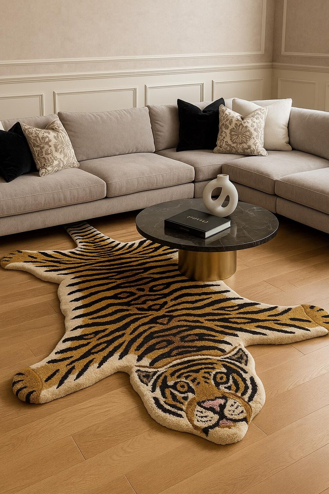 Hand-tufted Wool Tiger Rug – Gold, Black & Ivory Animal Print - Etsy