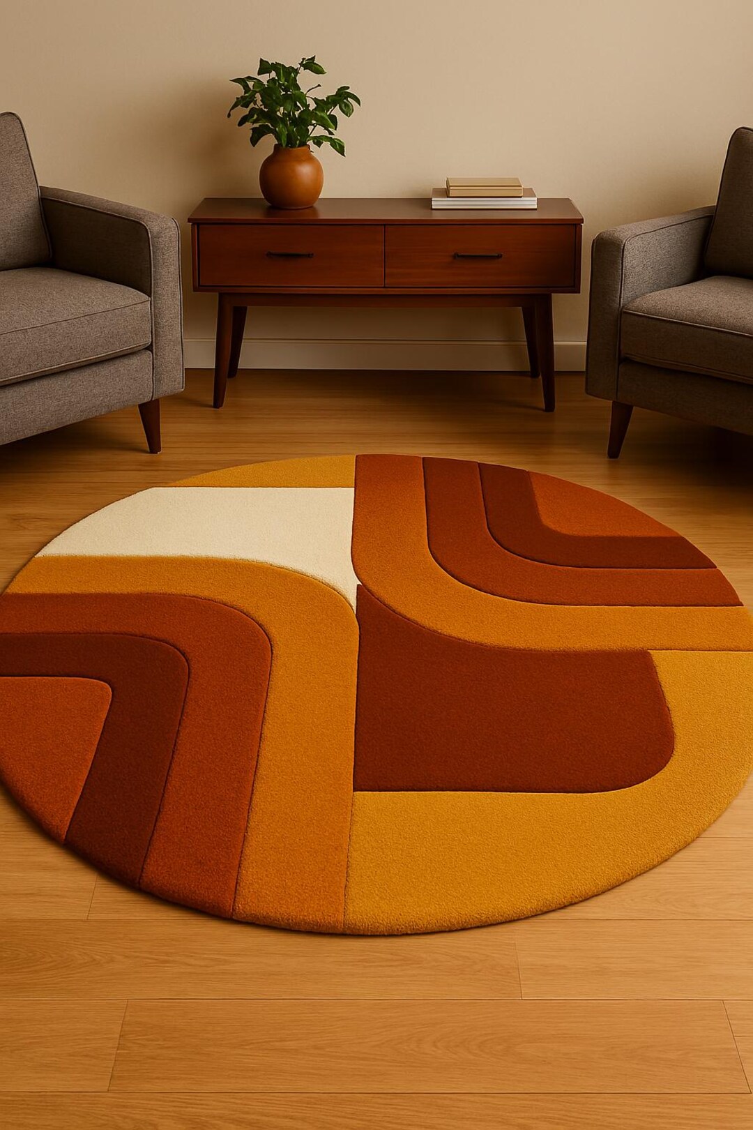 Eclectic Round Wool Rugs Hand Tufted Wool Round Rug – Mid Century Modern Geometric Abstract ...