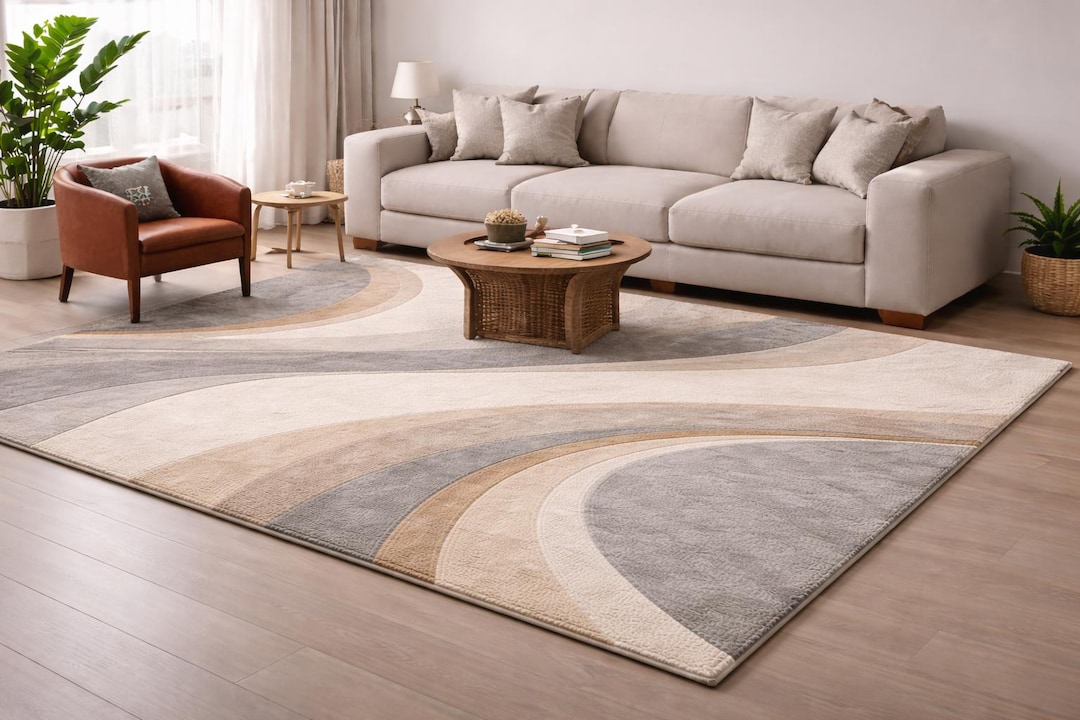 Hand Tufted Wool Area Rug, Modern Abstract Neutral Design, Living Room ...