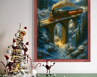 Christmas Train Painting | Vintage Polar Express Winter Art (Digital Print)